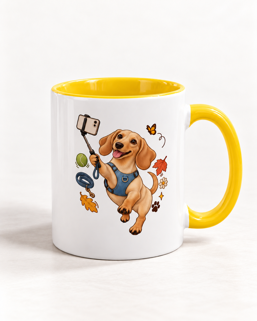 Selfie-Dackel Tasse – Fröhlicher Zweifarben-Becher