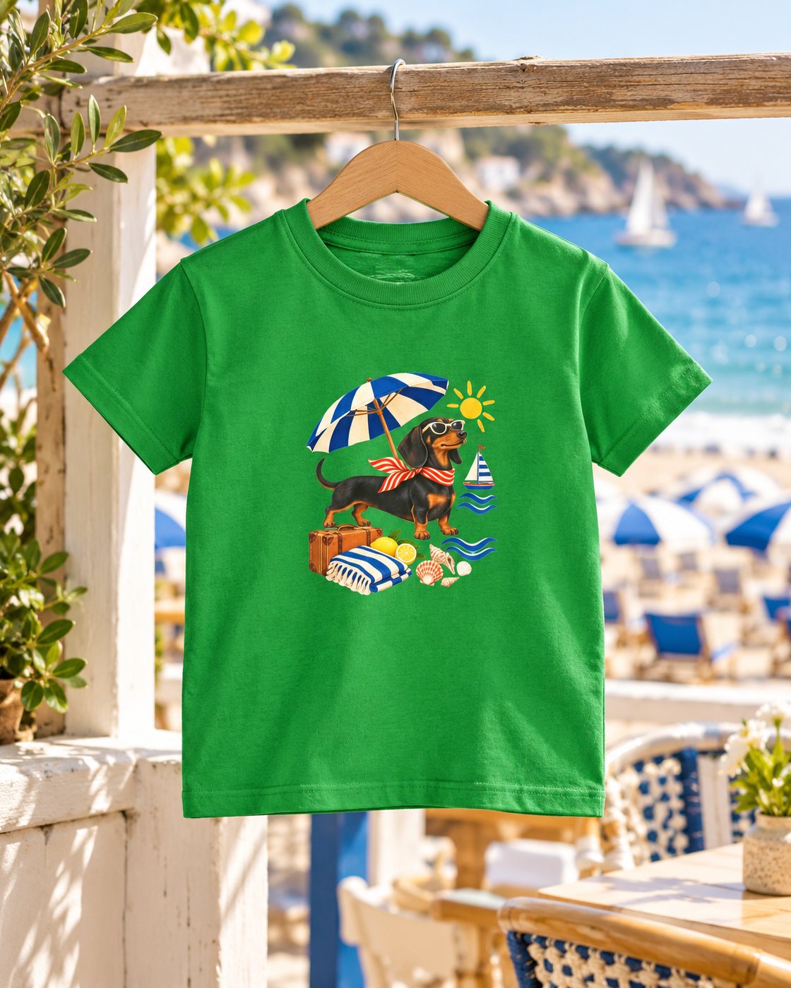 Strandpfoten-Dackel Kinder-T-Shirt – Sommerabenteuer