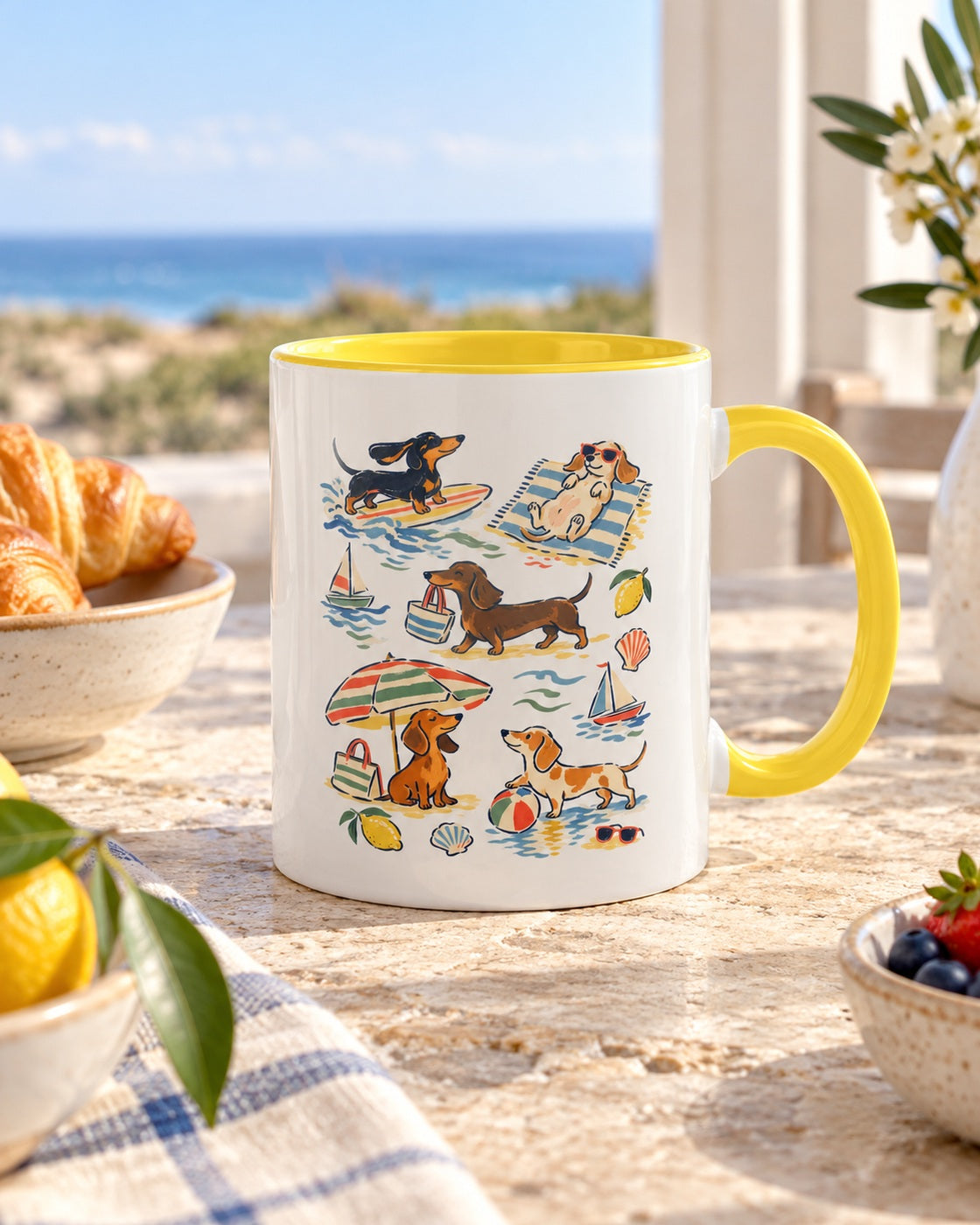 Dackelgeschichten vom Meer Tasse – Sommerlicher Zweifarben-Becher