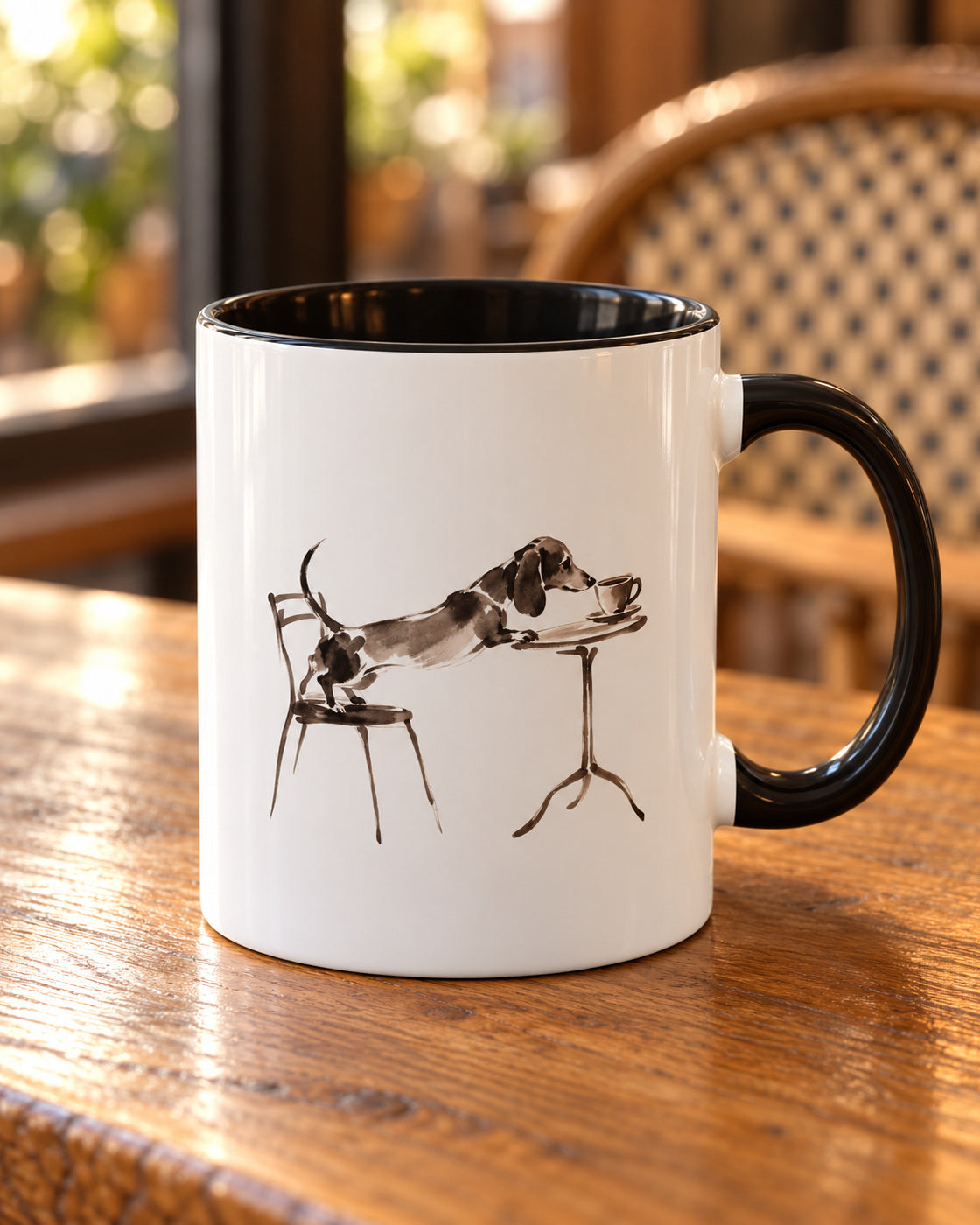 Café Dachshund Mug – Minimalist Two-Tone Cup