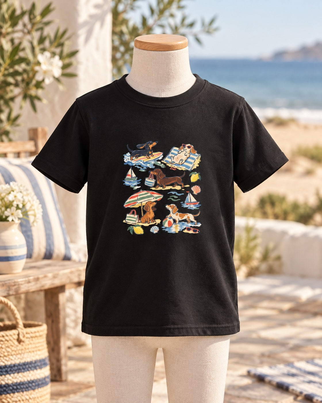 Dackelgeschichten vom Meer Kinder-T-Shirt – Verspieltes Strandmotiv
