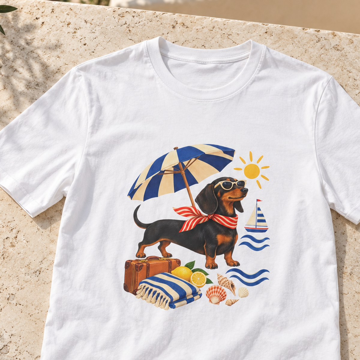 Strandpfoten-Dackel T-Shirt – Sonniges Urlaubsmotiv