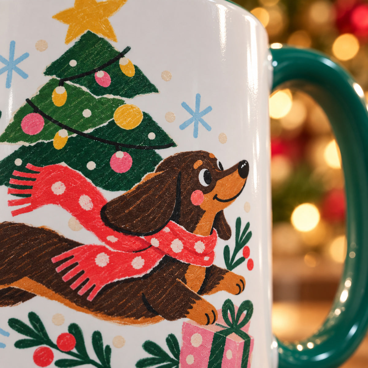 Weihnachtsflitzer-Dackel Tasse – Festlicher Zweifarben-Becher