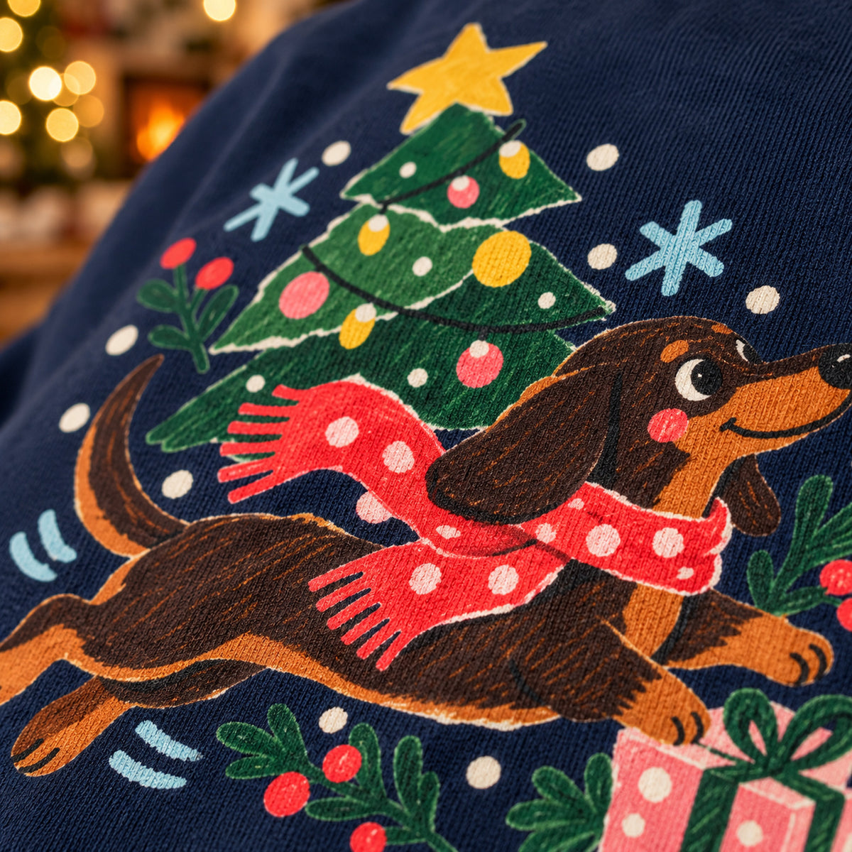 Christmas Dasher Dachshund Kids’ T-Shirt – Tree & Gifts
