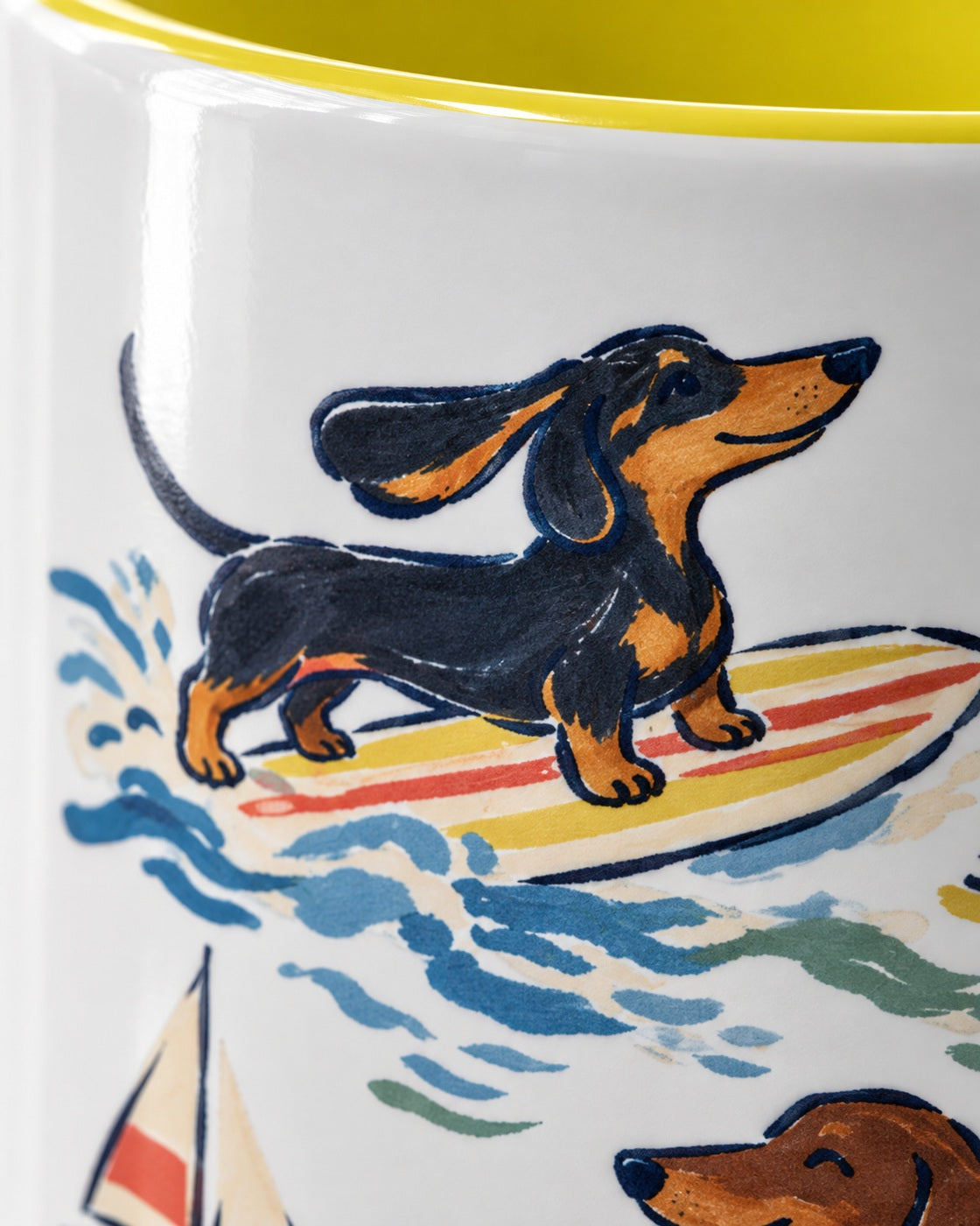 Dackelgeschichten vom Meer Tasse – Sommerlicher Zweifarben-Becher
