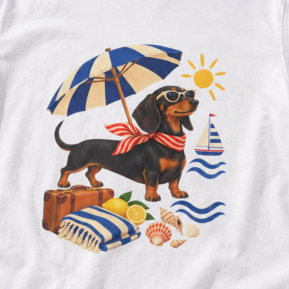 Strandpfoten-Dackel T-Shirt – Sonniges Urlaubsmotiv