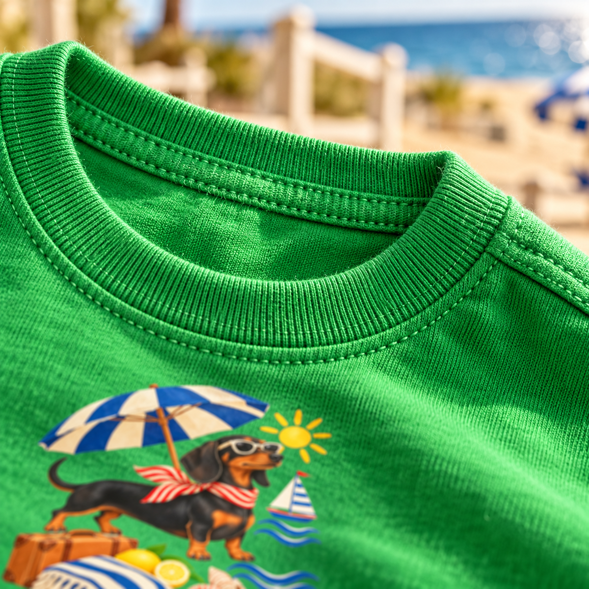Strandpfoten-Dackel Kinder-T-Shirt – Sommerabenteuer