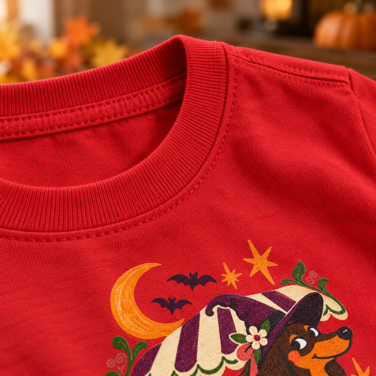 Hexen-Dackel Kinder-T-Shirt – Halloween-Motiv