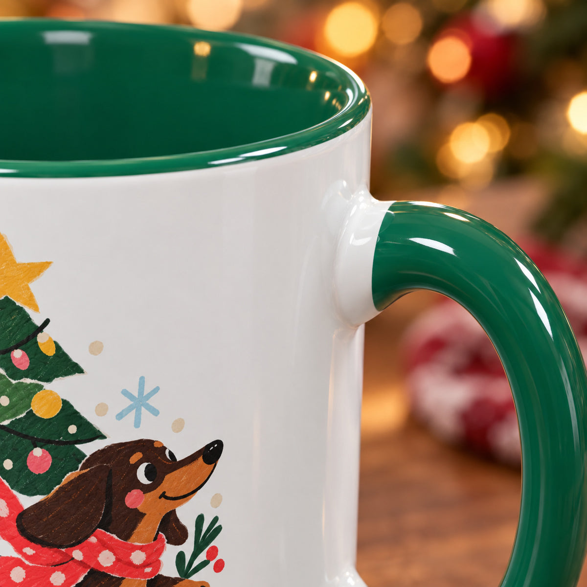 Weihnachtsflitzer-Dackel Tasse – Festlicher Zweifarben-Becher