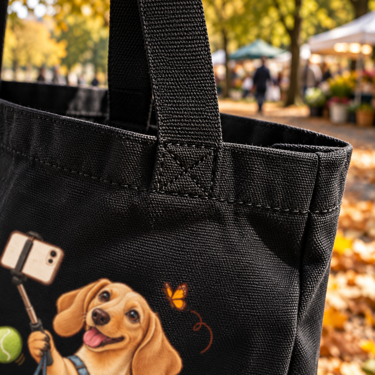 Selfie Dachshund Tote – Organic Cotton Everyday Bag