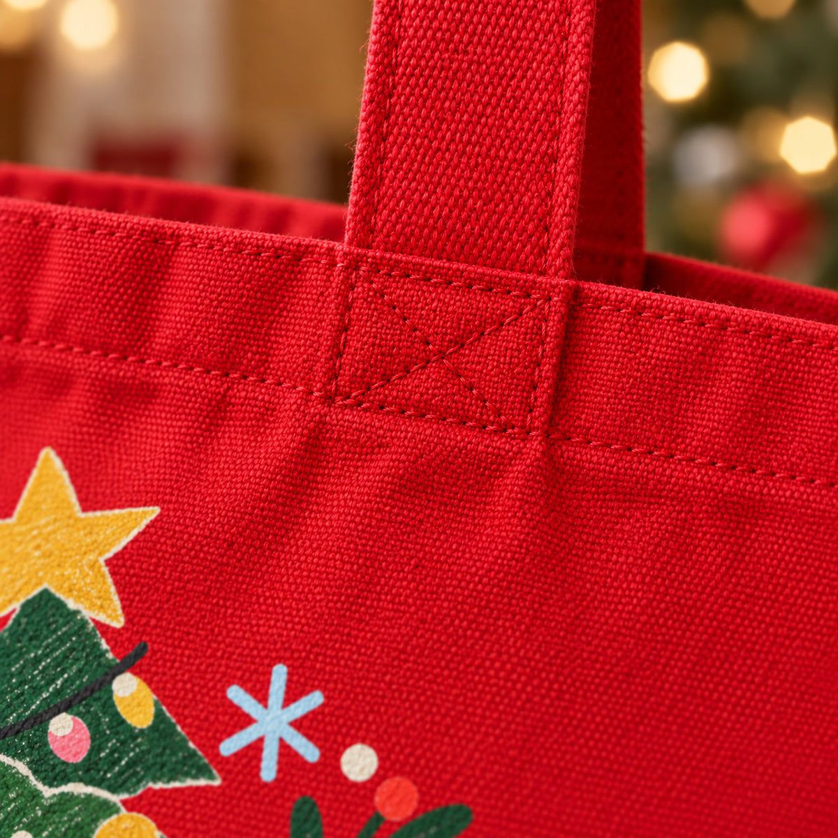 Weihnachtsflitzer-Dackel Tragetasche – Festliches Motiv aus Bio-Baumwolle