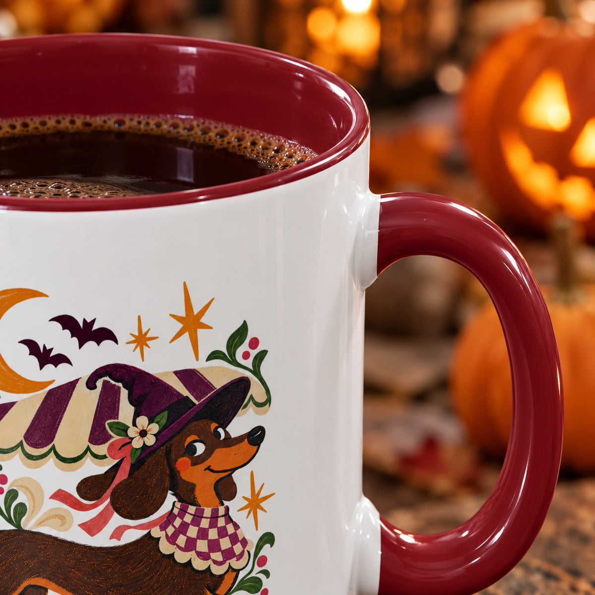Moonlit Dachshund Mug – Halloween Two-Tone Cup