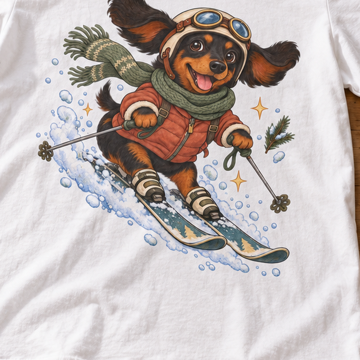Ski-Pfoten-Dackel T-Shirt – Winterabenteuer