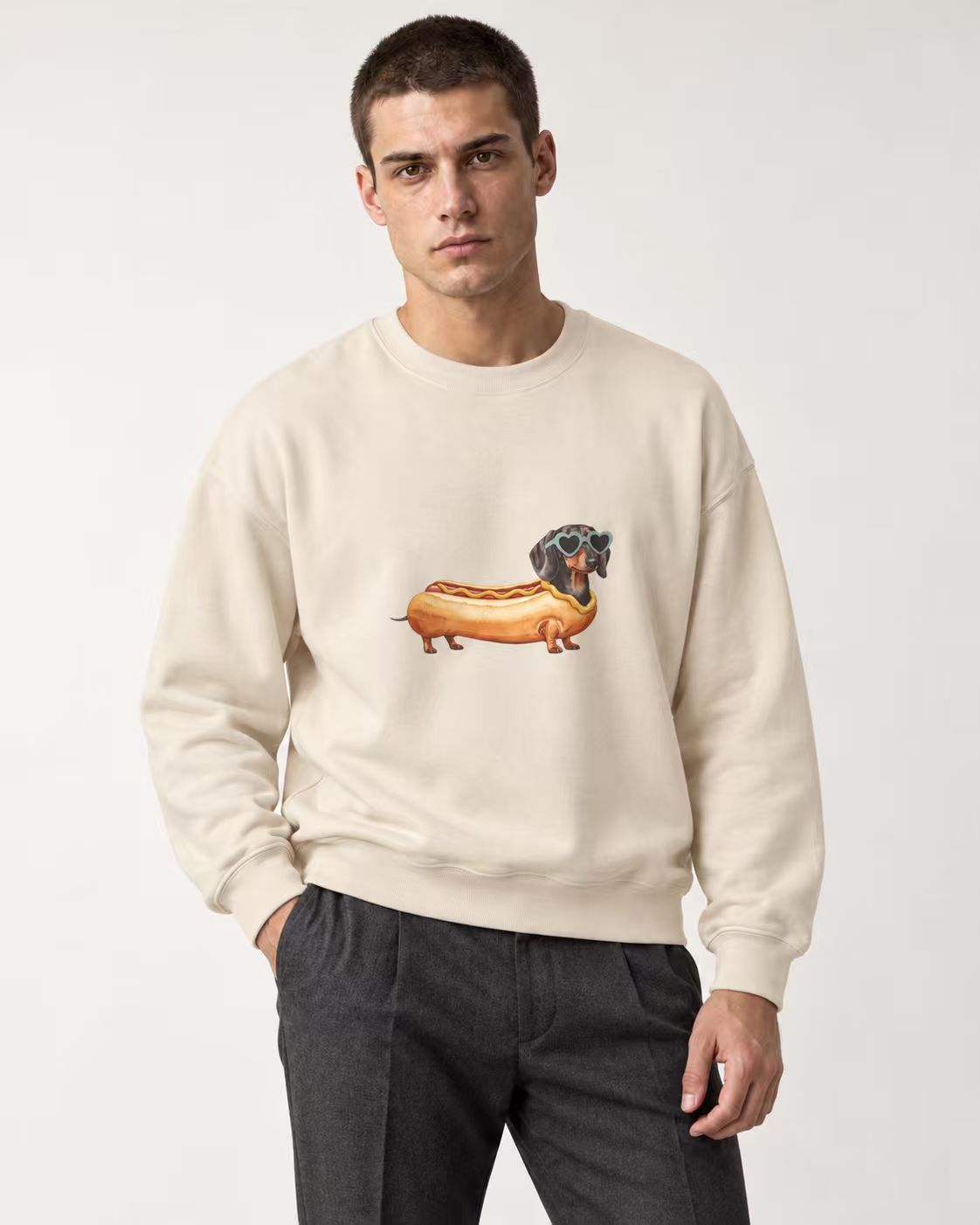 Hotdog-Dackel Sweatshirt – Verspieltes Würstchenhund-Motiv