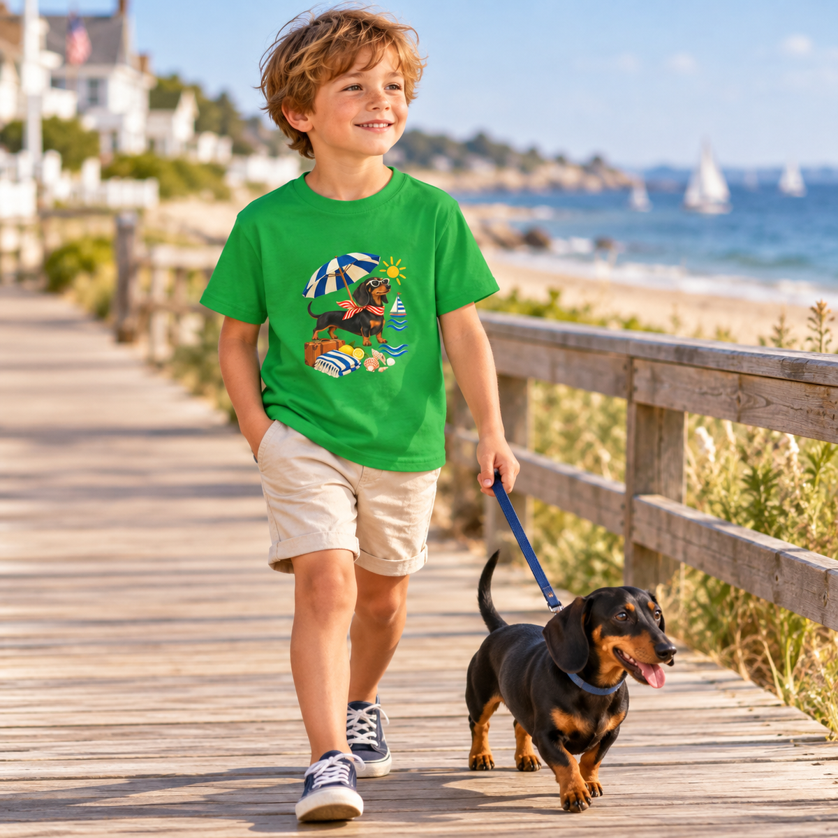 Strandpfoten-Dackel Kinder-T-Shirt – Sommerabenteuer