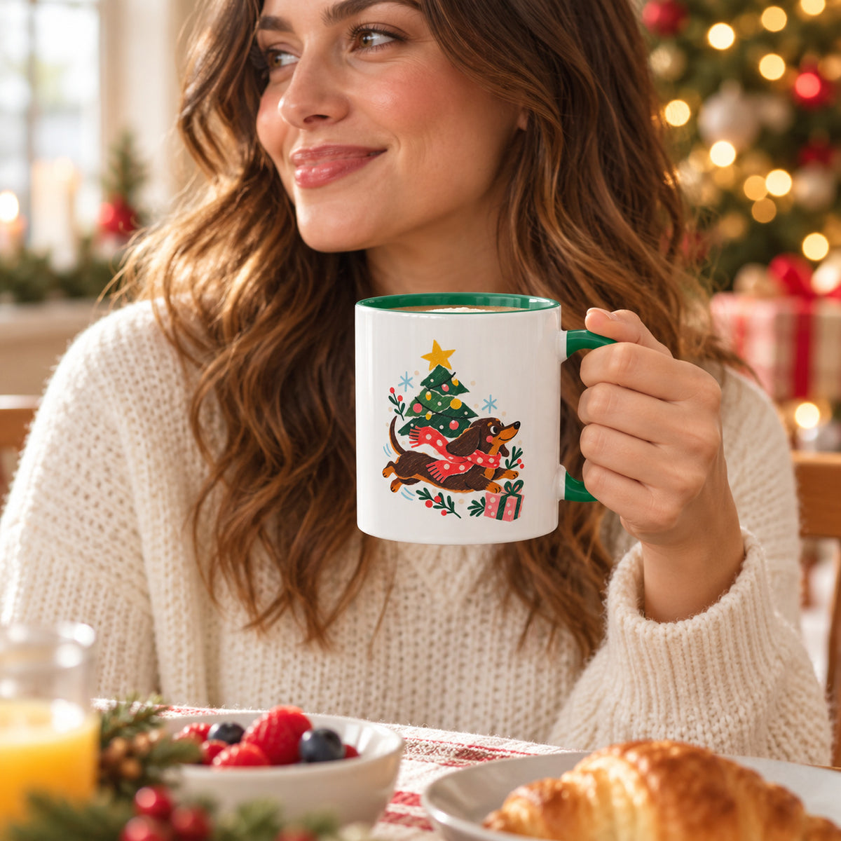 Weihnachtsflitzer-Dackel Tasse – Festlicher Zweifarben-Becher