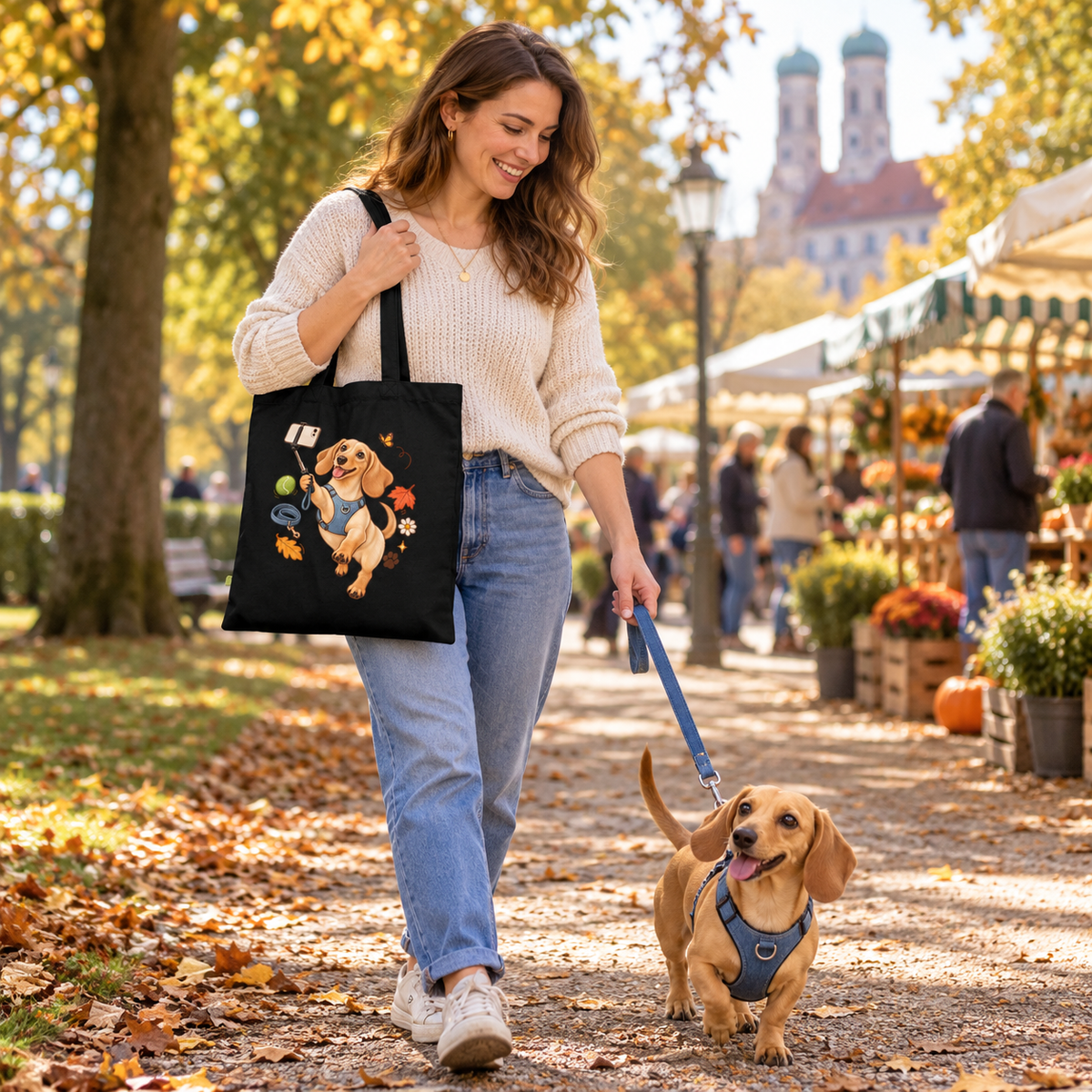 Selfie Dachshund Tote – Organic Cotton Everyday Bag