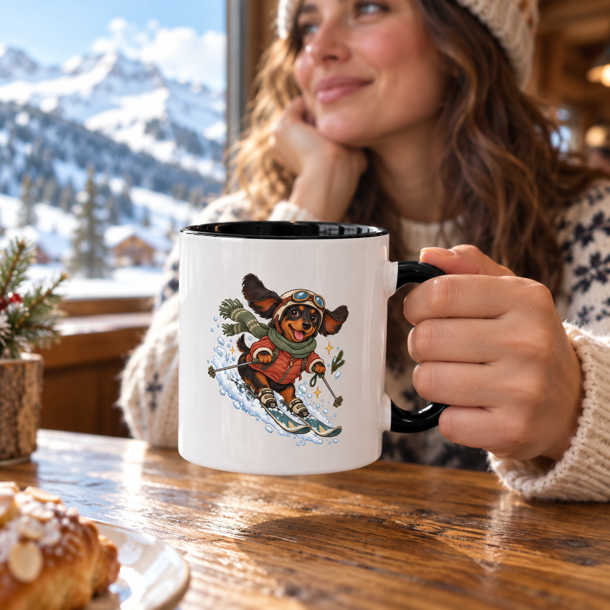 Ski Paws Dachshund Mug – Winter Two-Tone Cup