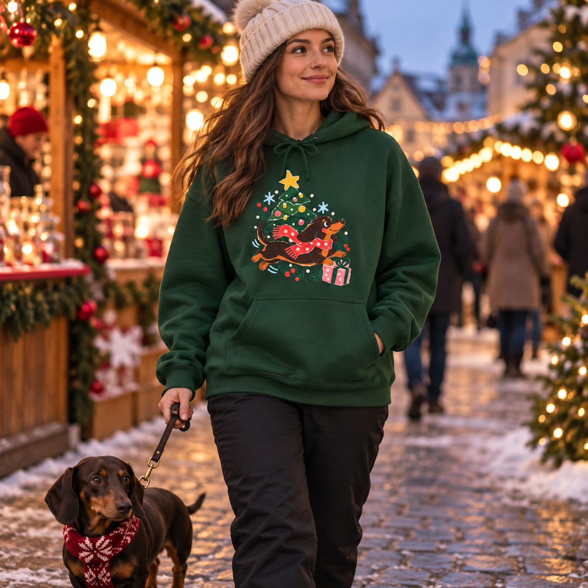 Christmas Dasher Dachshund Hoodie – Cozy Festive Companion