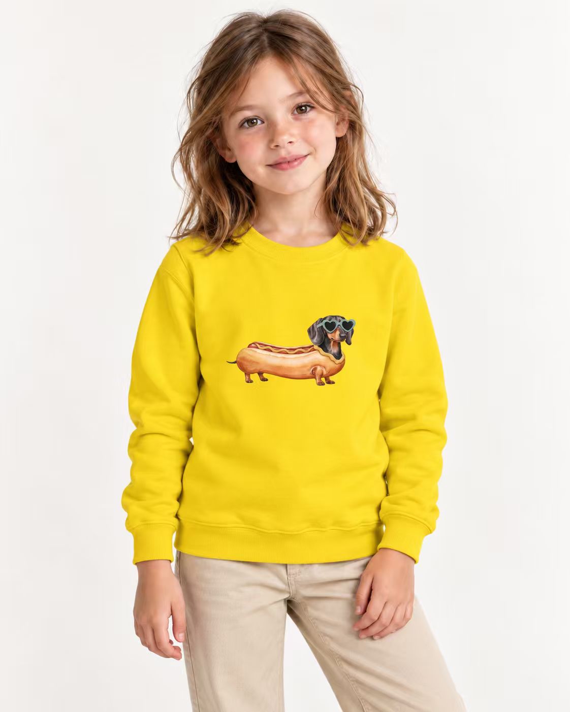 Hotdog-Dackel Kinder-Sweatshirt – Verspieltes Motiv