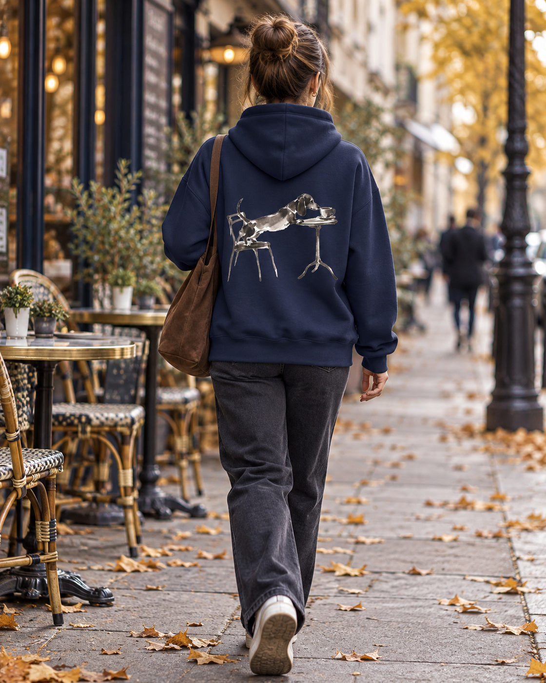 Café-Dackel Hoodie – Minimalistische Linienzeichnung