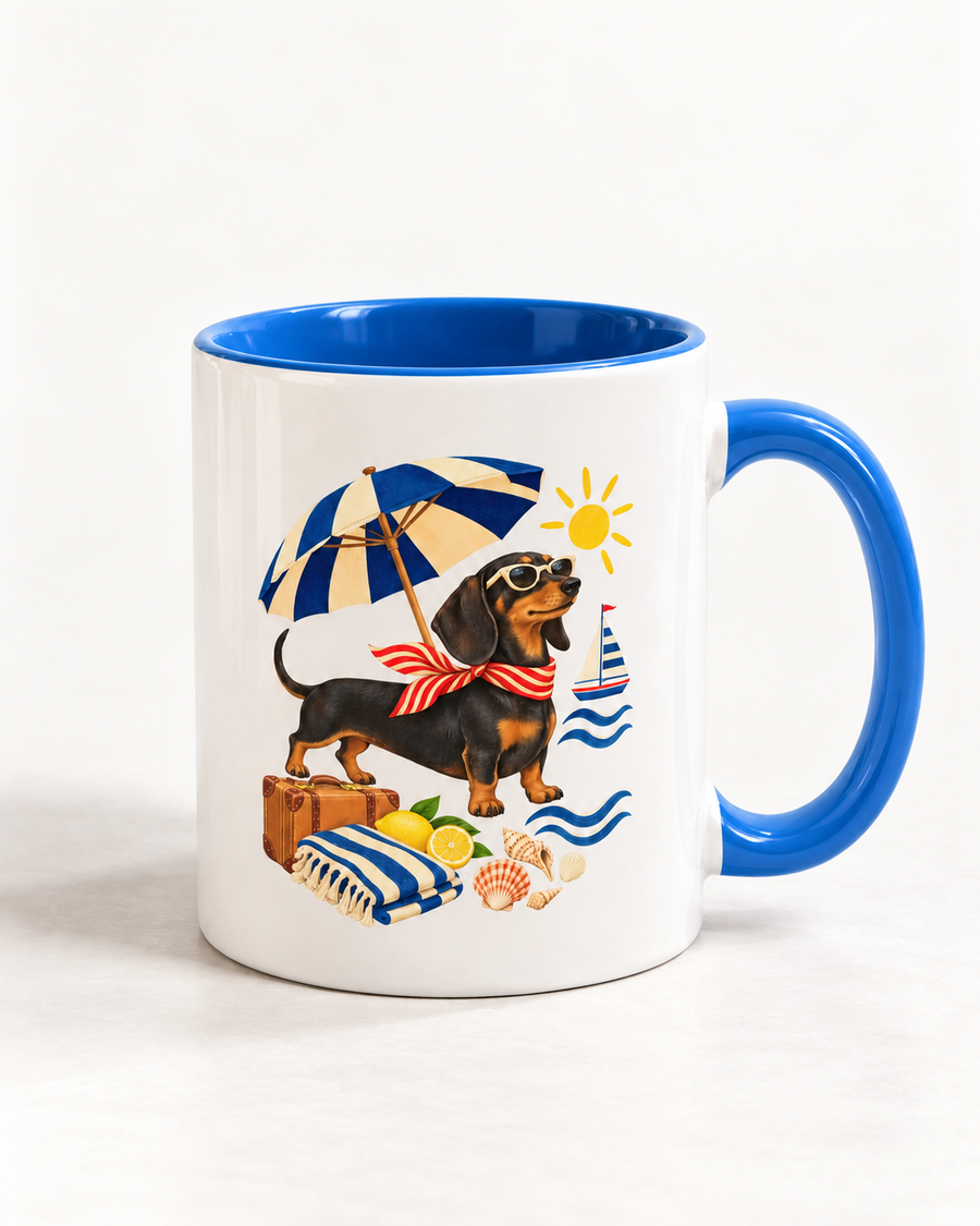 Strandpfoten-Dackel Tasse – Sonniger Zweifarben-Becher