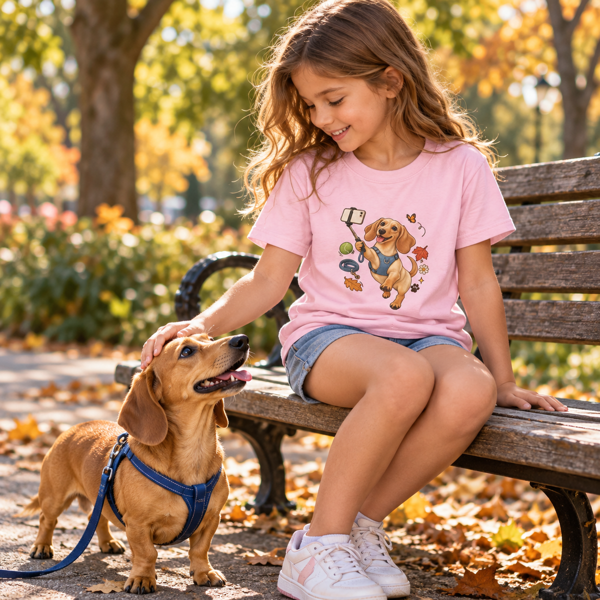 Selfie Dachshund Kids’ T-Shirt – Playful Everyday Design