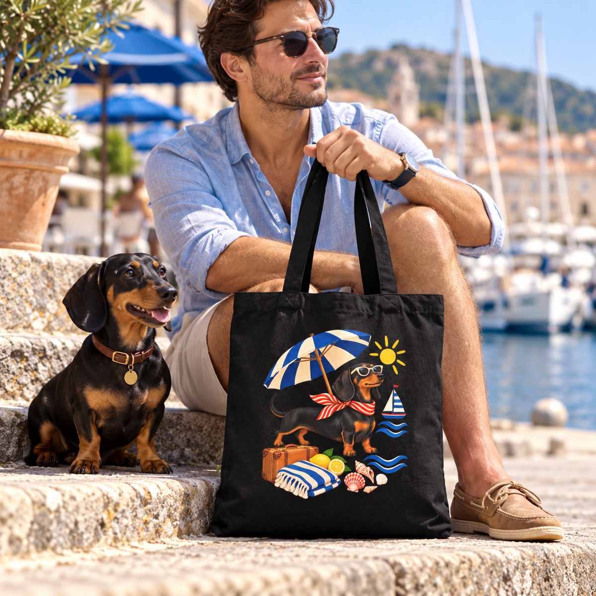 Beach Paws Dachshund Tote – Organic Cotton Summer Bag
