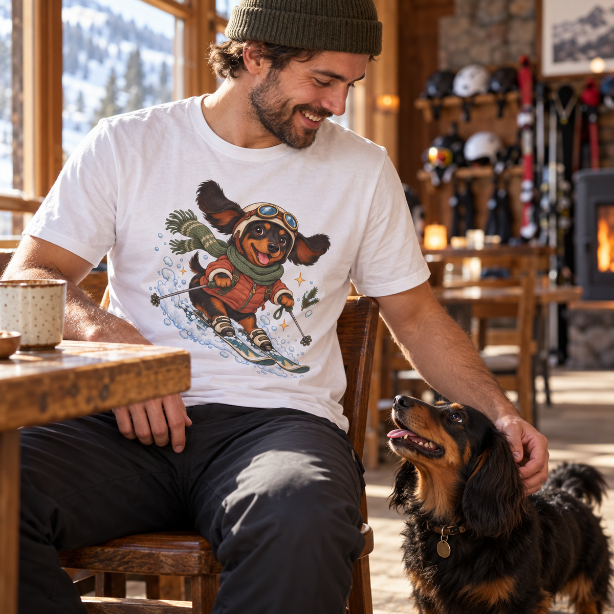 Ski-Pfoten-Dackel T-Shirt – Winterabenteuer