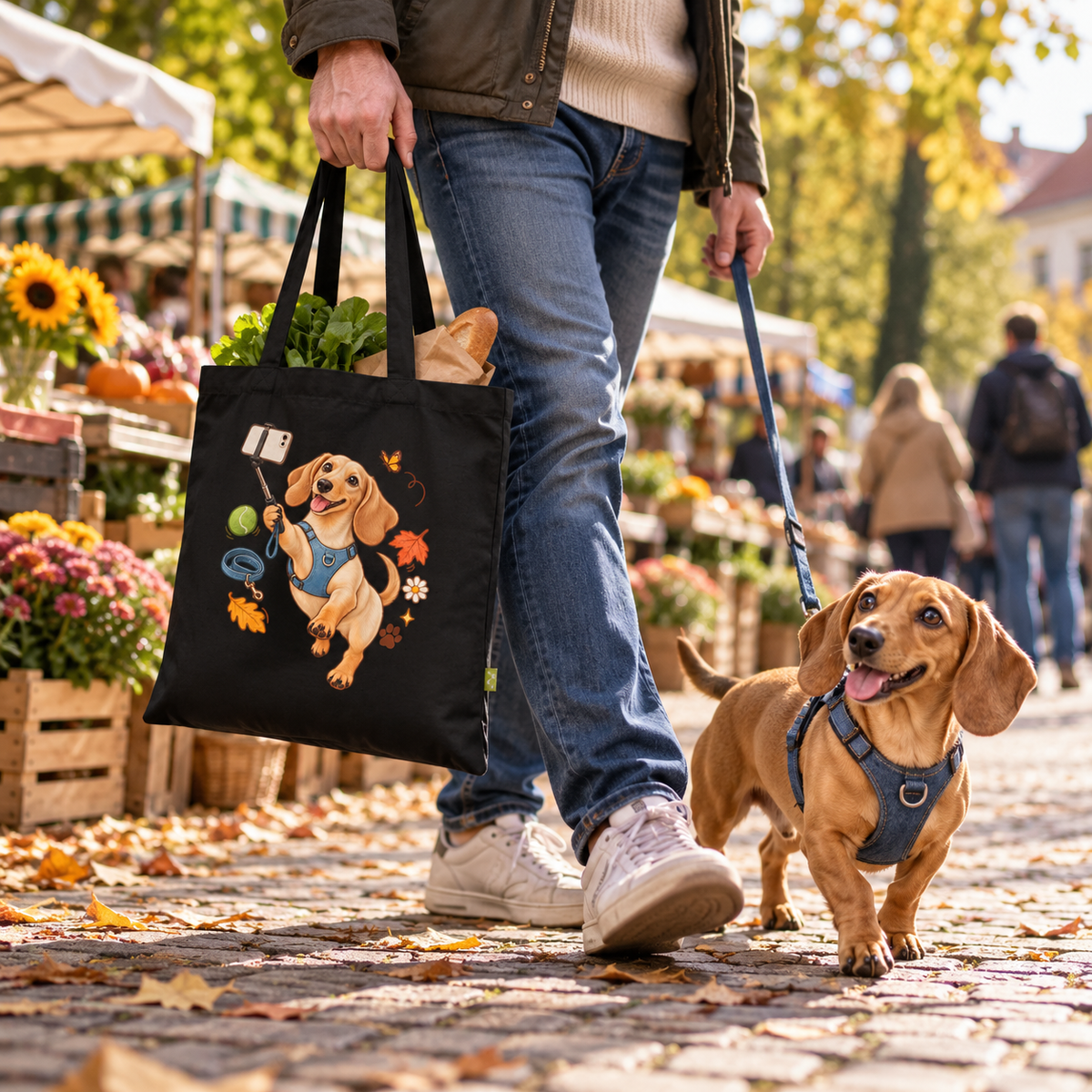 Selfie Dachshund Tote – Organic Cotton Everyday Bag