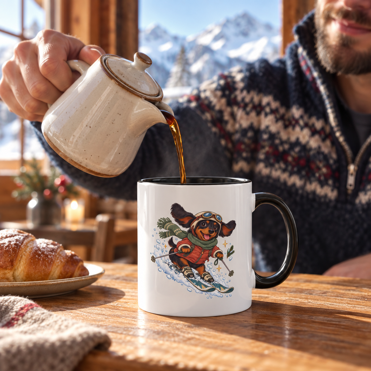 Ski Paws Dachshund Mug – Winter Two-Tone Cup