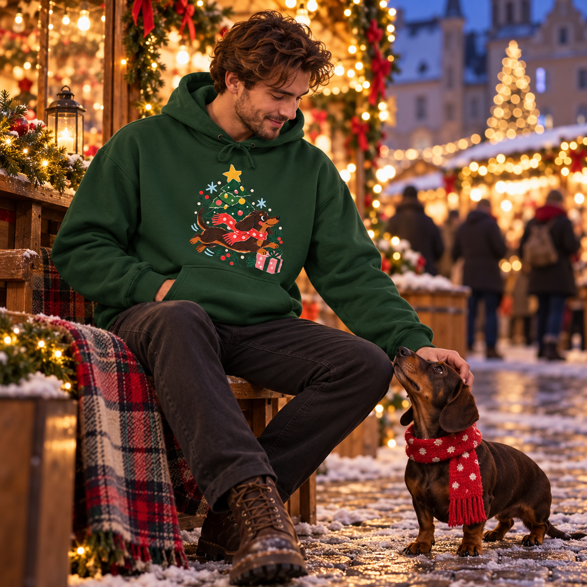 Christmas Dasher Dachshund Hoodie – Cozy Festive Companion