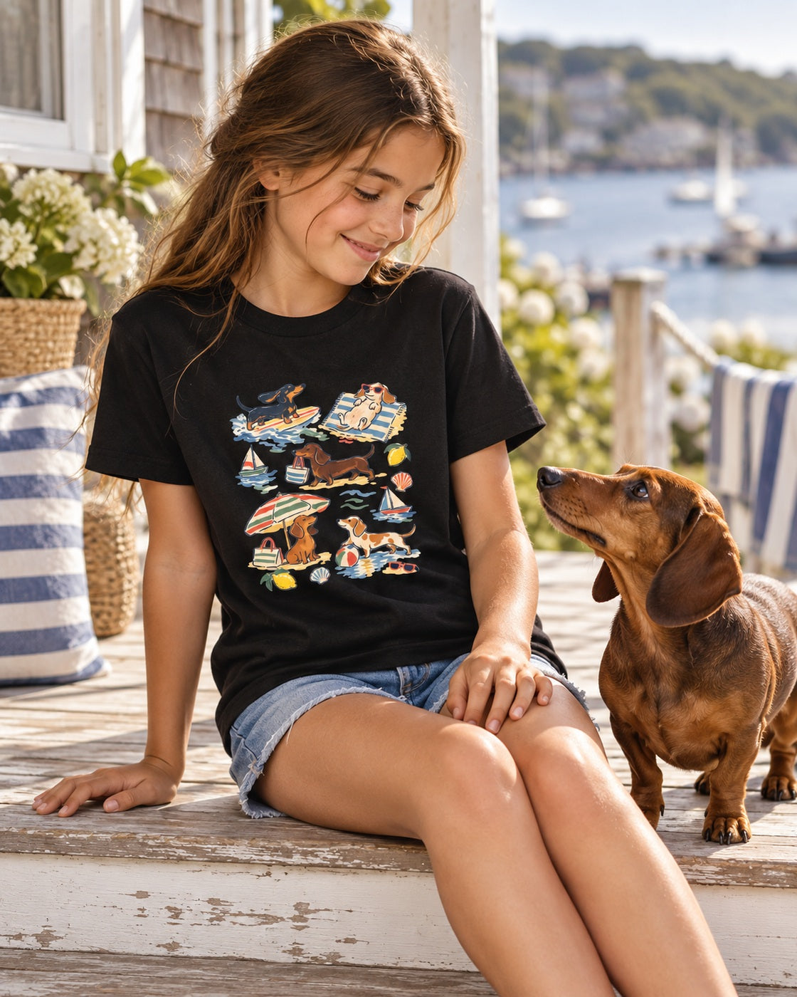 Dackelgeschichten vom Meer Kinder-T-Shirt – Verspieltes Strandmotiv