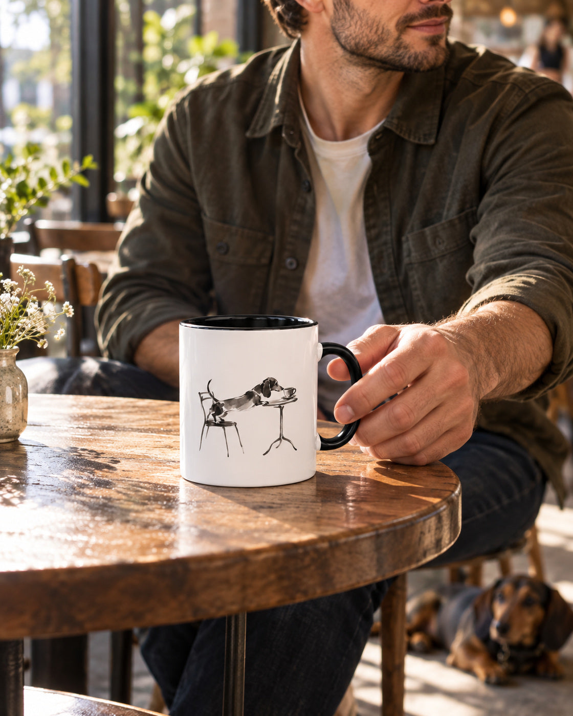 Café Dachshund Mug – Minimalist Two-Tone Cup