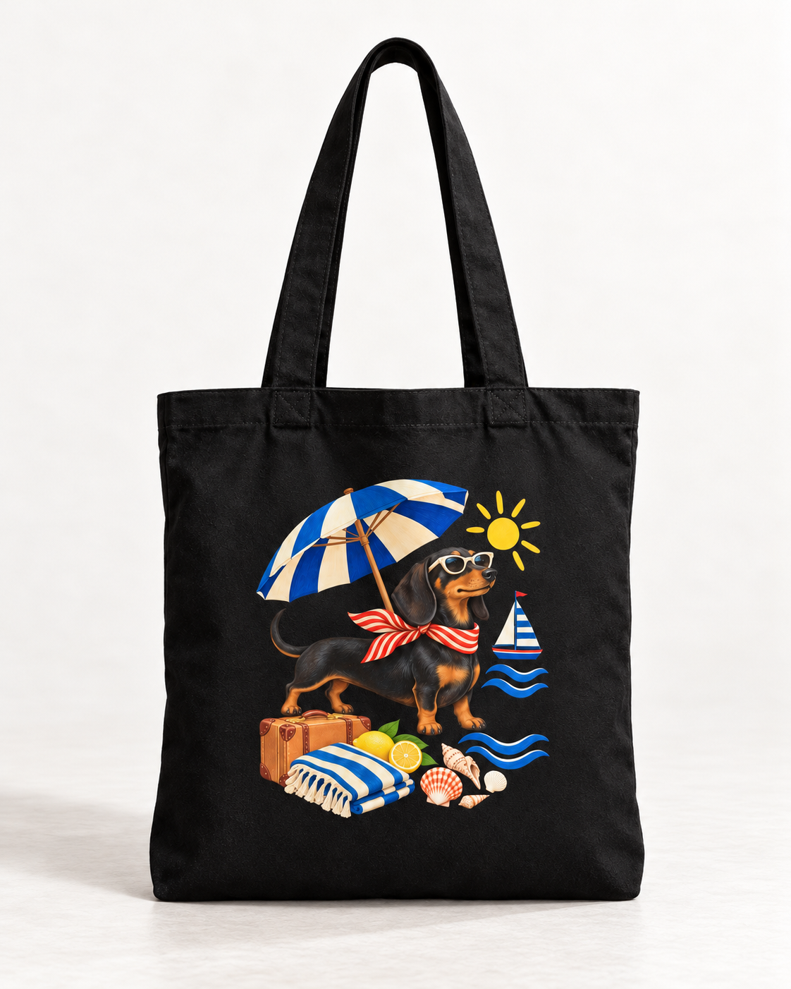 Beach Paws Dachshund Tote – Organic Cotton Summer Bag