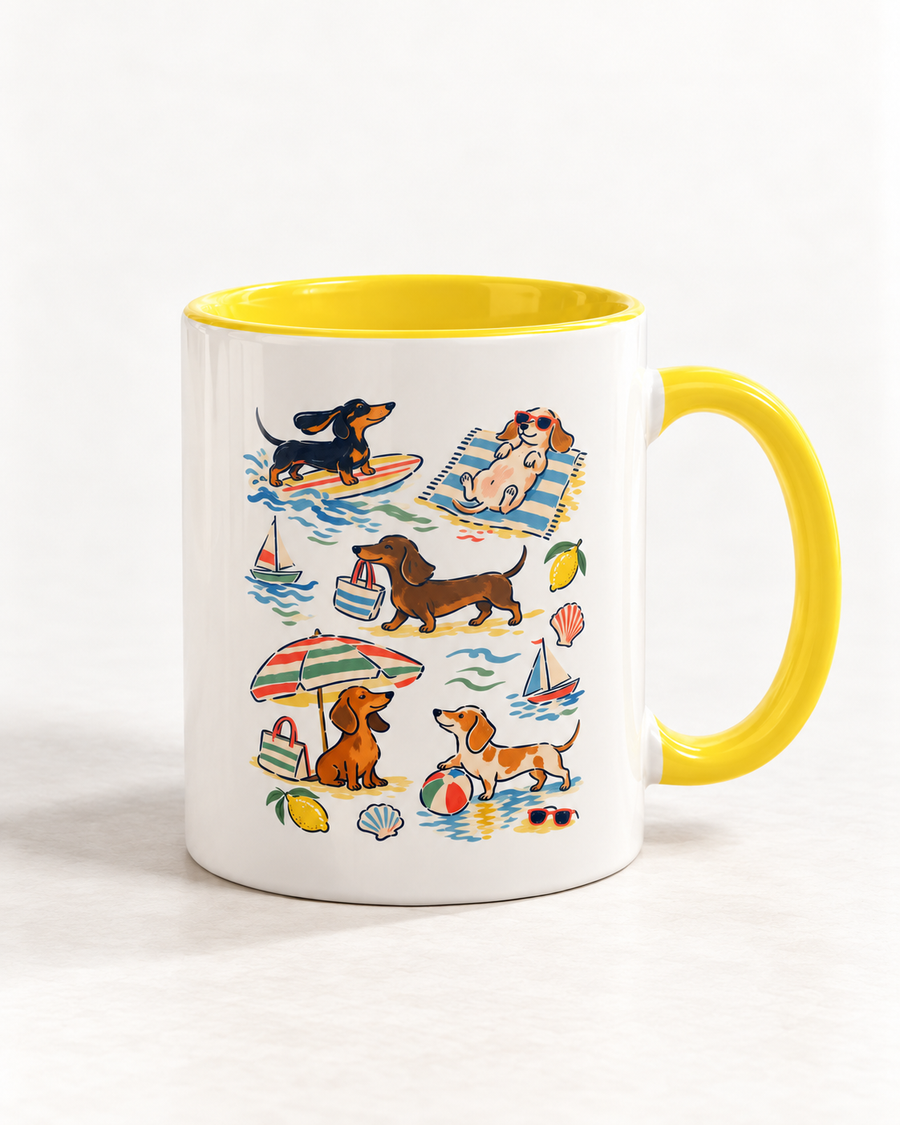 Dackelgeschichten vom Meer Tasse – Sommerlicher Zweifarben-Becher