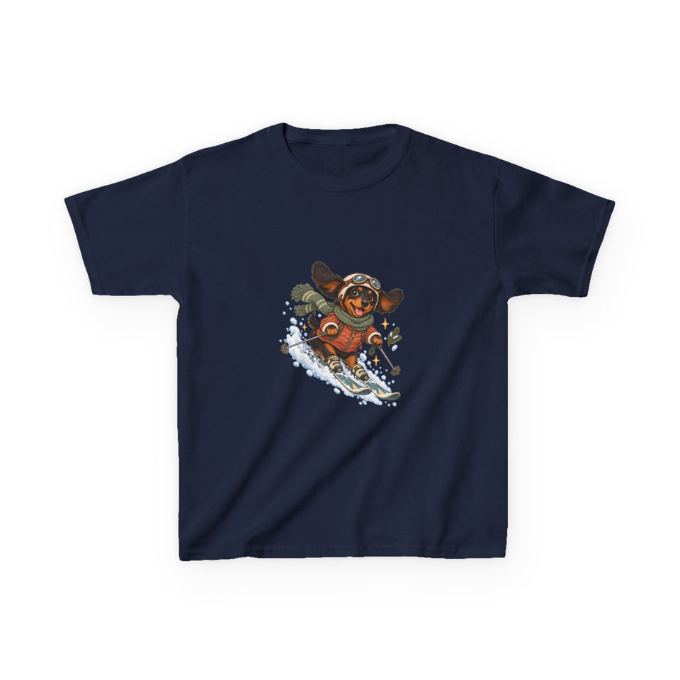 Ski-Pfoten-Dackel Kinder-T-Shirt – Verschneites Abenteuer