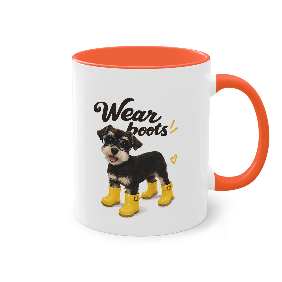 Dog Mom Coffee Mug — Cute Puppy in Rain Boots Two-Tone 11oz