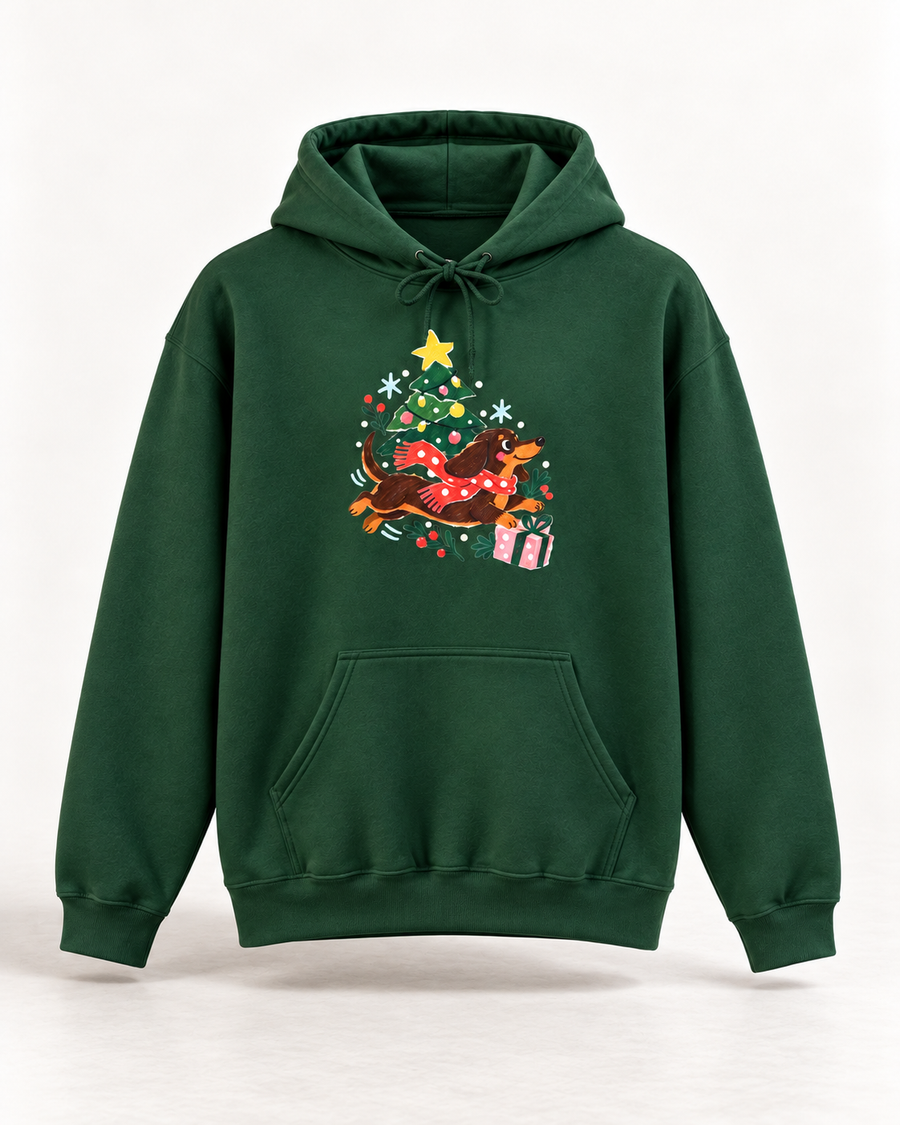 Weihnachtsflitzer-Dackel Hoodie – Kuscheliger Festtagsbegleiter