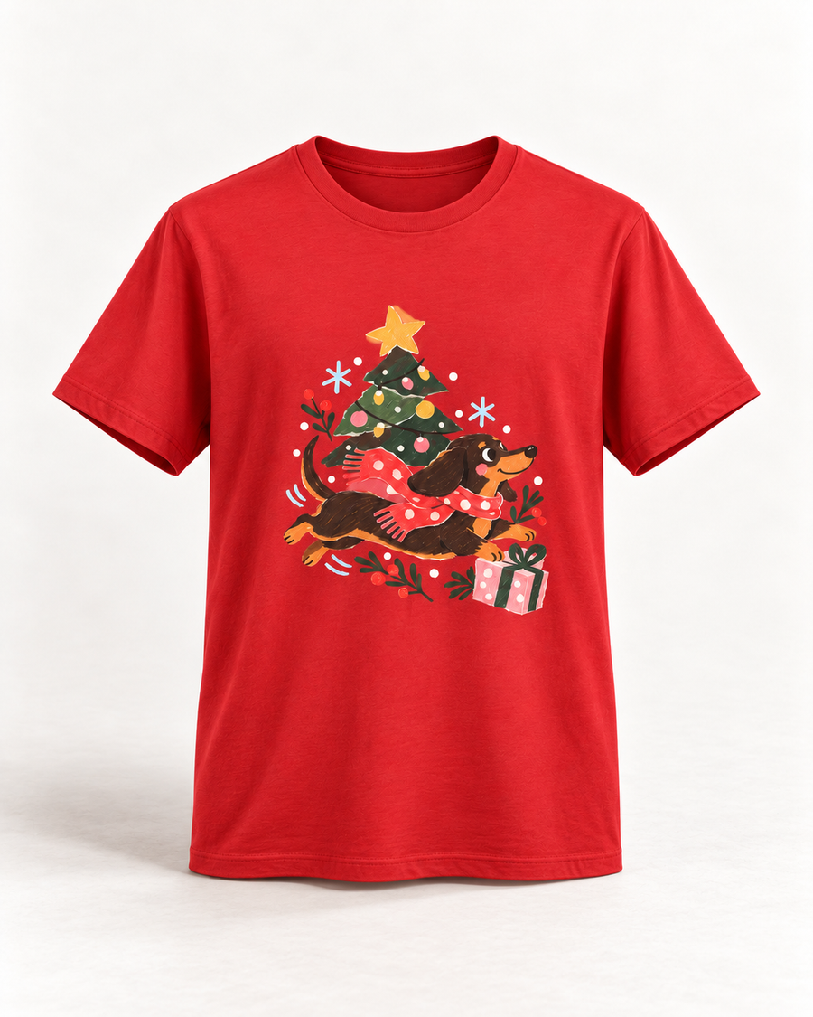 Weihnachtsflitzer-Dackel T-Shirt – Festliches Weihnachtsmotiv