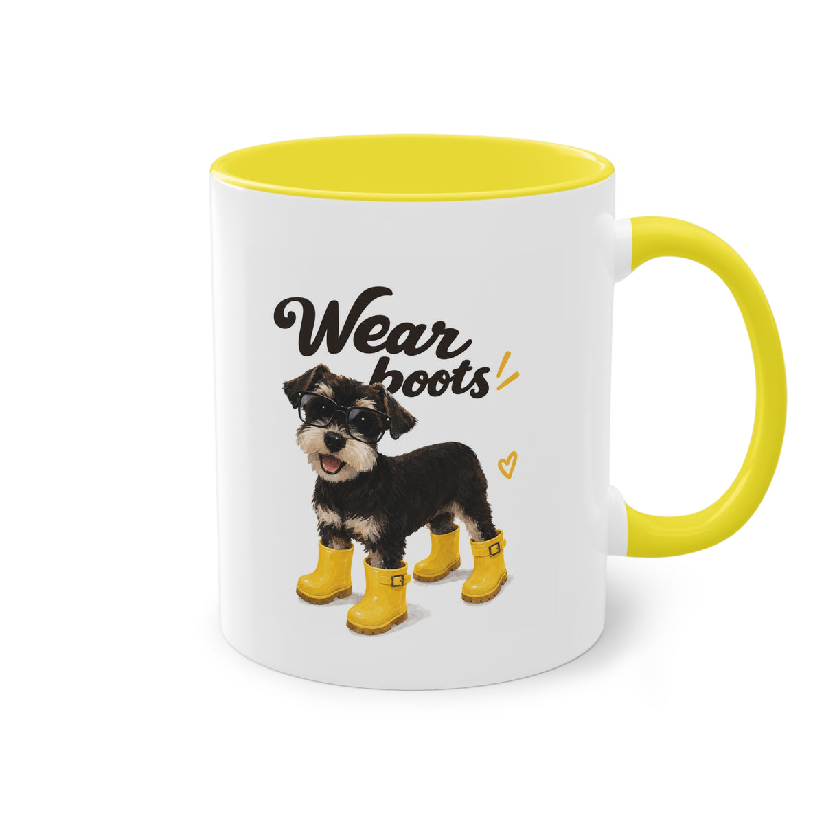 Dog Mom Coffee Mug — Cute Puppy in Rain Boots Two-Tone 11oz