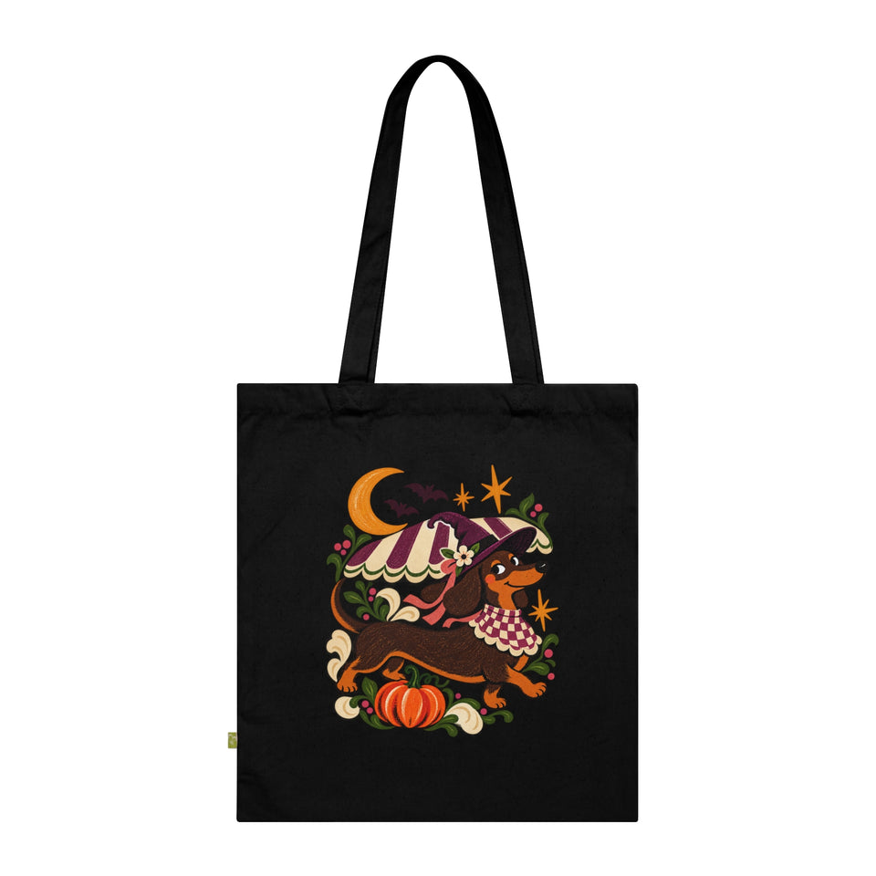 Mondlicht-Dackel Tragetasche – Halloweenmotiv aus Bio-Baumwolle