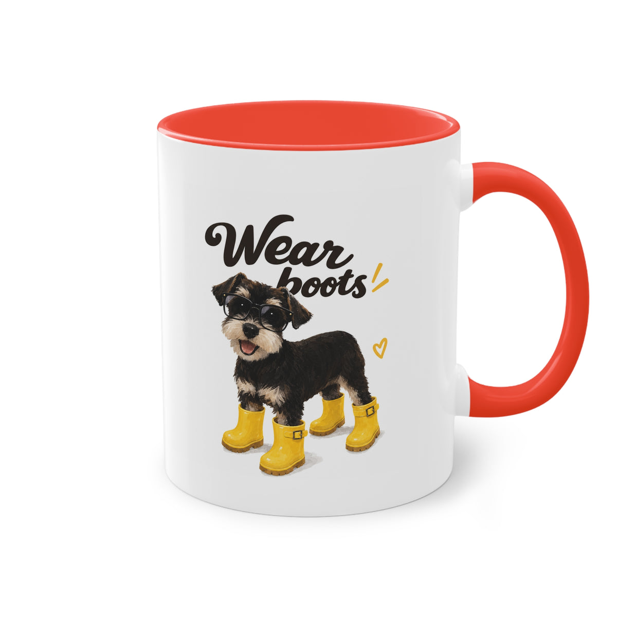 Dog Mom Coffee Mug — Cute Puppy in Rain Boots Two-Tone 11oz