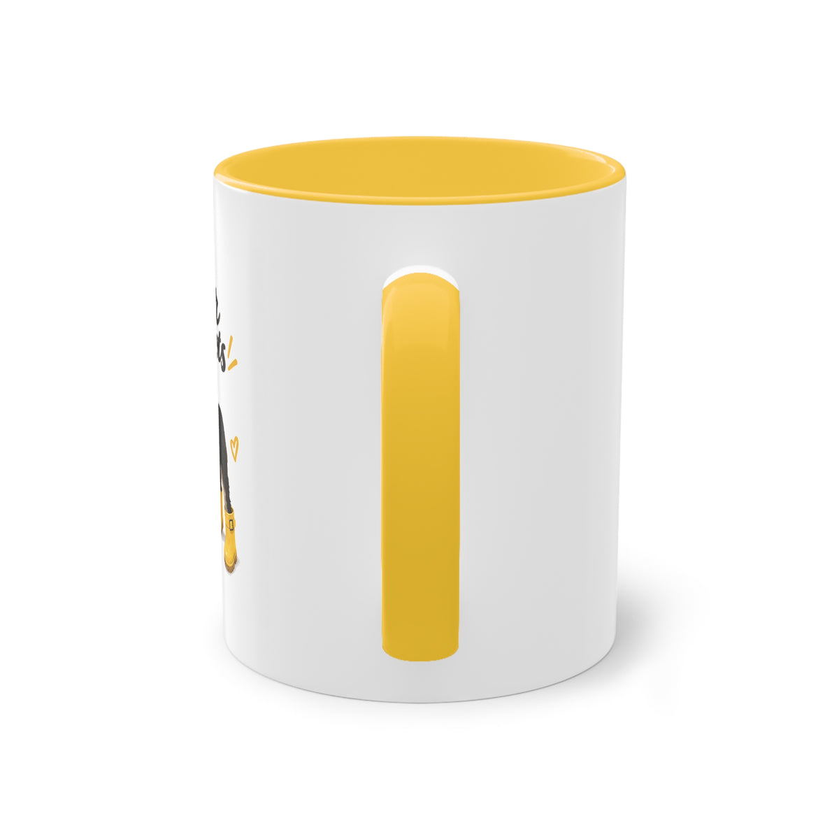 Dog Mom Coffee Mug — Cute Puppy in Rain Boots Two-Tone 11oz