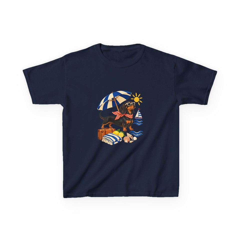 Strandpfoten-Dackel Kinder-T-Shirt – Sommerabenteuer