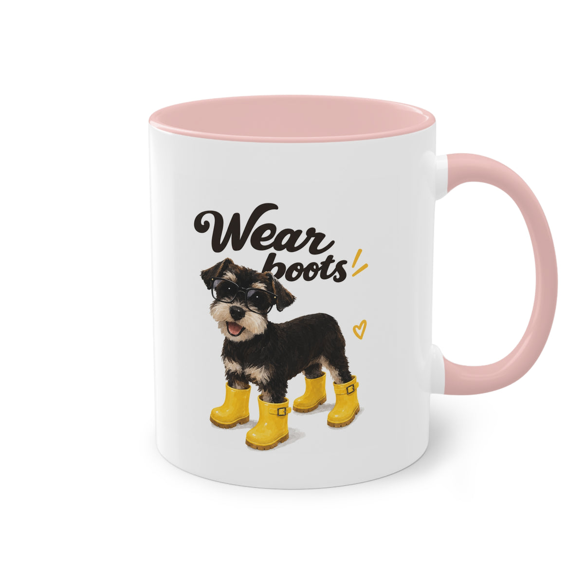 Dog Mom Coffee Mug — Cute Puppy in Rain Boots Two-Tone 11oz