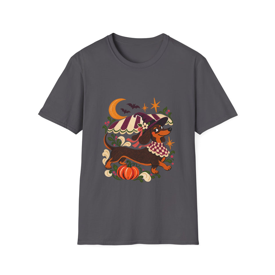 Mondlicht-Dackel T-Shirt – Halloween-Hexenmotiv