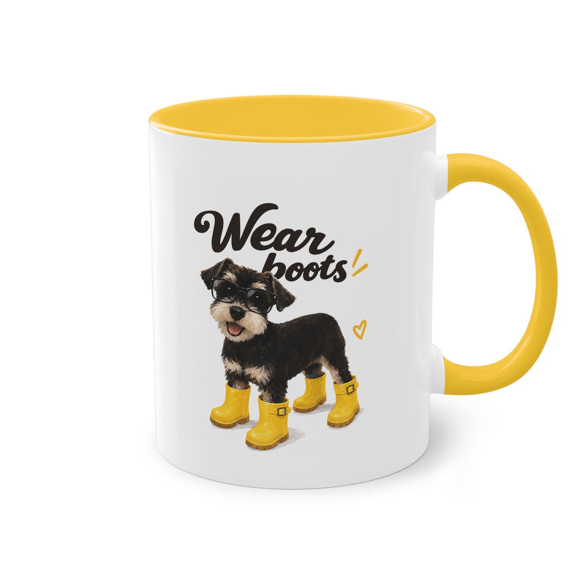 Dog Mom Coffee Mug — Cute Puppy in Rain Boots Two-Tone 11oz