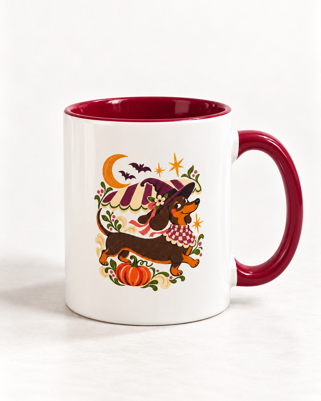 Moonlit Dachshund Mug – Halloween Two-Tone Cup