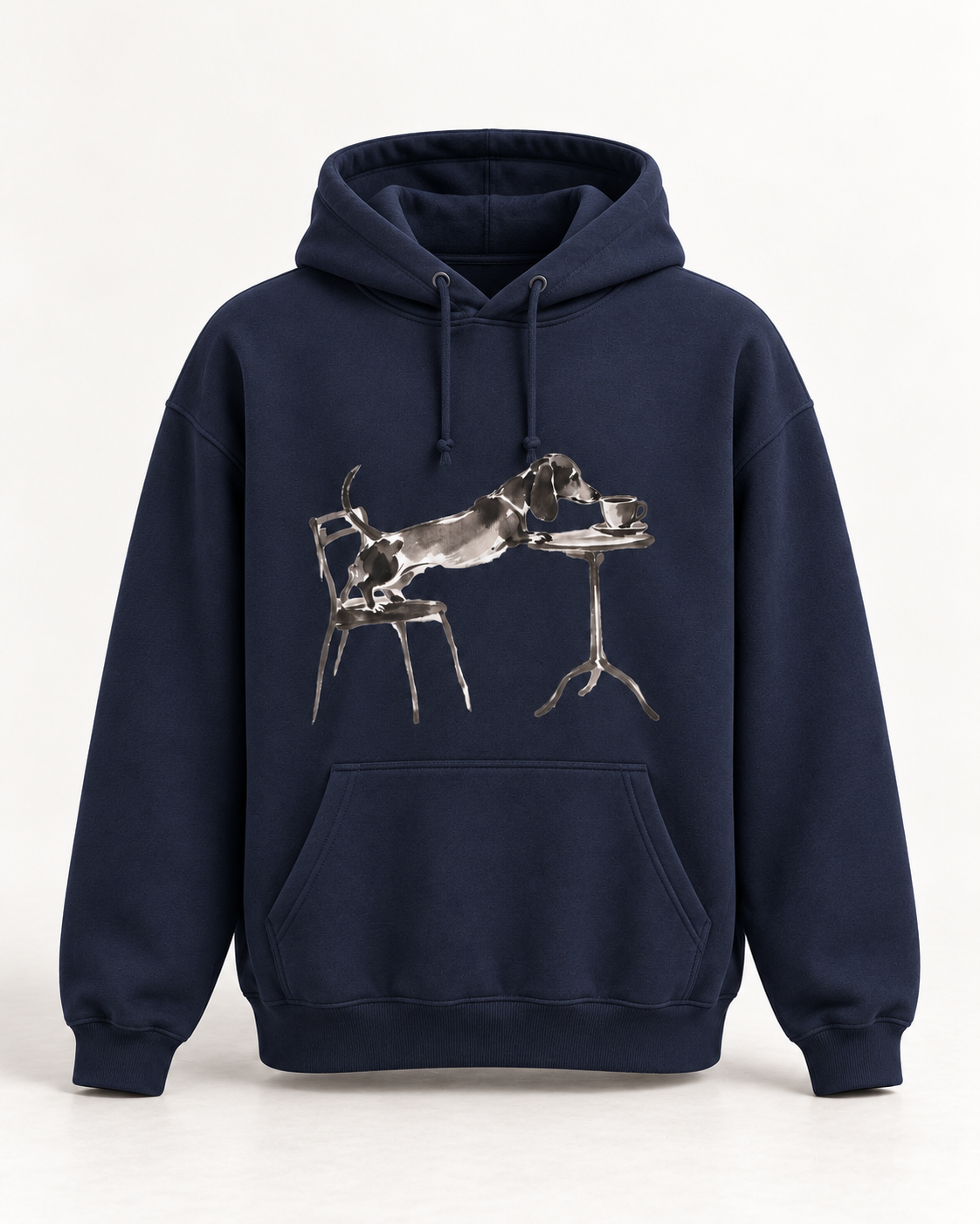 Café-Dackel Hoodie – Minimalistische Linienzeichnung
